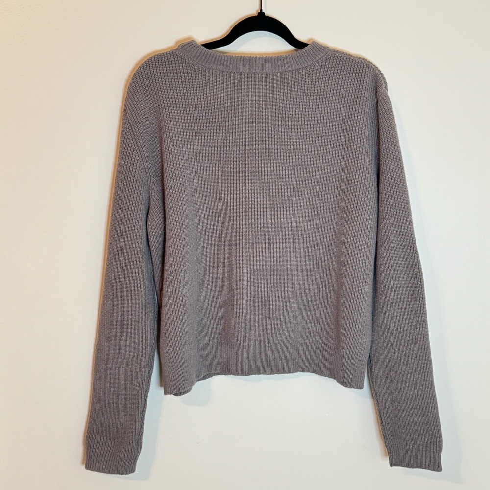 Saint + Sofia Knit Sweater Alpaca Baby Recycled Wool M Faux Leather Greige - Picture 2 of 8